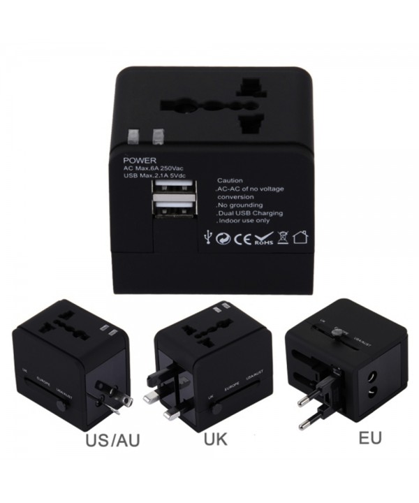 Adaptador de Enchufe Universal Satellite Travel Adapter A-R06 dual USB - Negro