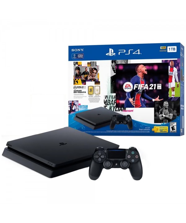 Consola Sony PlayStation 4 CUH2215B 3005404 Slim de 1TB con Wi-Fi/Bluetooth/HDMI/Bivolt/Juego FIFA 21 Incluído - Jet Black
