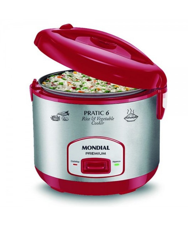 Olla Eléctrica Mondial Pratic Rice 6 Premium PE-35 con Revestimiento Antiadherente/500W/220V- Rojo